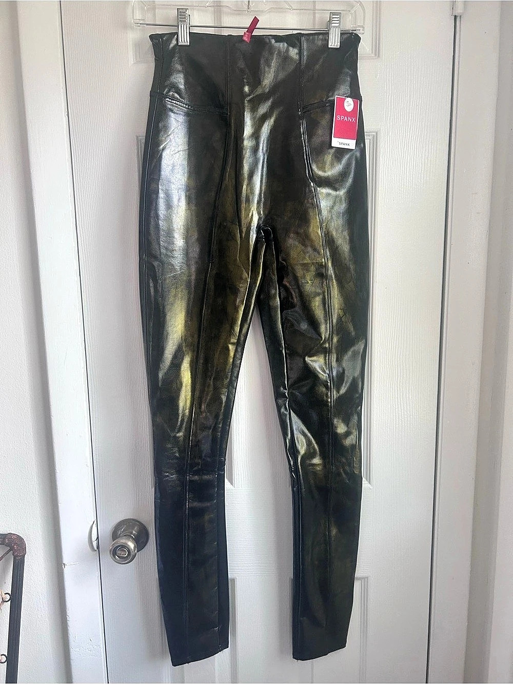 SPANX Faux Leather Leggings Black/goldish hue Size Small/Tall NWT